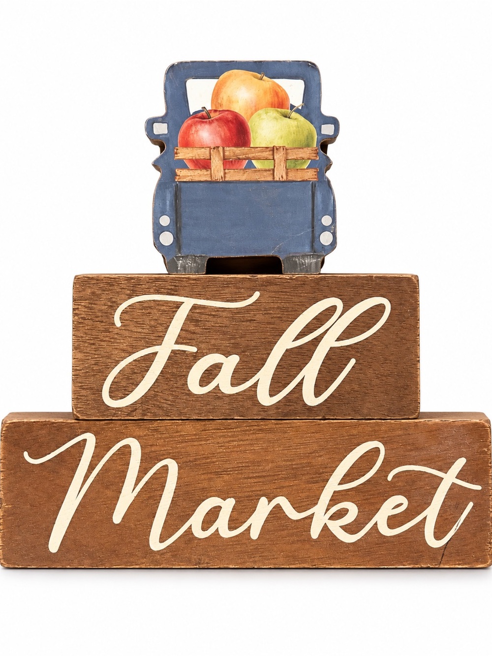 Ashland Blue Truck with Red, Orange, and Green Apples Wooden Fall Sign